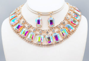 GOLD NECKLACE SET CLEAR AB STONES ( 3135 GDAB )