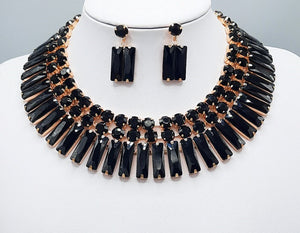 GOLD NECKLACE SET BLACK STONES ( 3180 GDBK )