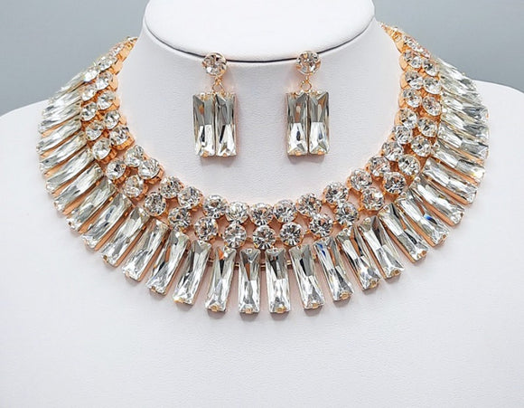 GOLD NECKLACE SET CLEAR STONES ( 3180 GDCRY )