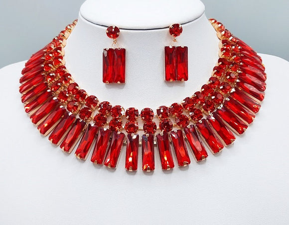 GOLD NECKLACE SET RED STONES ( 3180 GDRD )