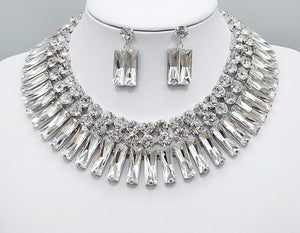 SILVER NECKLACE SET CLEAR STONES ( 3180 RHCRY )