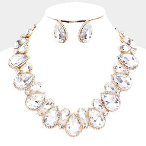 Clear Teardrop Stones with Surrounding Clear Stones Formal Necklacecents ( 2045 GD)