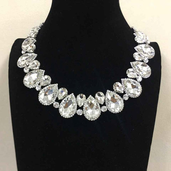 Clear Teardrop Stones with Surrounding Clear Stones Formal Necklace Sets ( 2045 SCL)