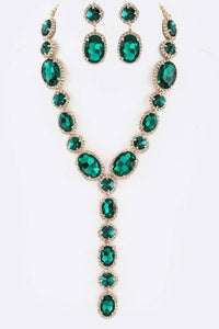 EMERALD Oval and Round Y Drop Necklace Set with Gold Hardware ( 2048 GDEM ) - Ohmyjewelry.com