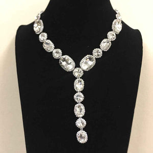 Clear Oval and Round Y Drop Necklace Set with Silver Hardware ( 2048 RHS)