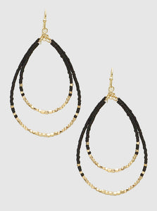 GOLD BLACK BEAD EARRINGS ( 2429  HAND MADE)