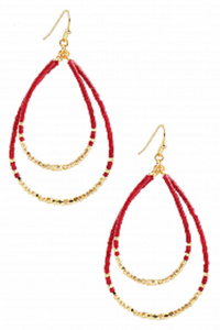 GOLD RED BEAD EARRINGS ( 2429 GDBUD )HAND MADE