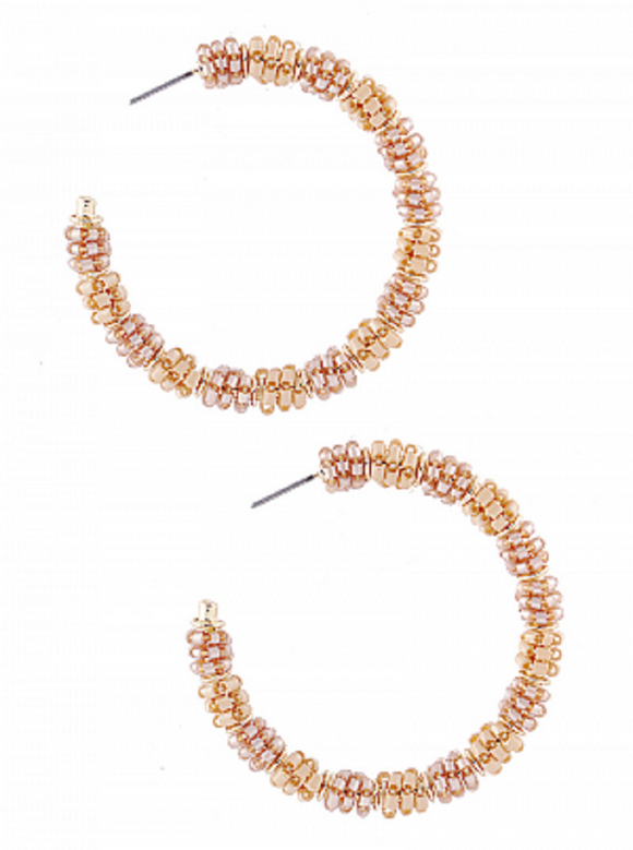 BROWN BEAD HOOP EARRINGS ( 2516 GDBRS )