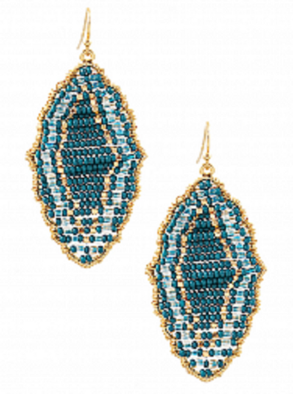 GOLD TEAL BEAD EARRINGS ( 2564 GDTEAL )HAND MADE