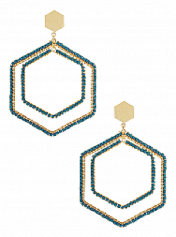 GOLD TEAL HEXAGON EARRINGS ( 2617 GDTEAL )