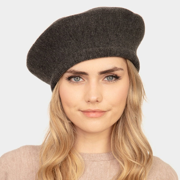 STRETCHY SOLID CHARCOAL BERET ( 0011 CH )