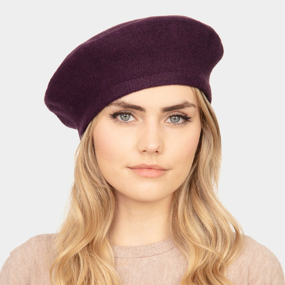 STRETCHY SOLID PURPLE BERET ( 0011 PU )
