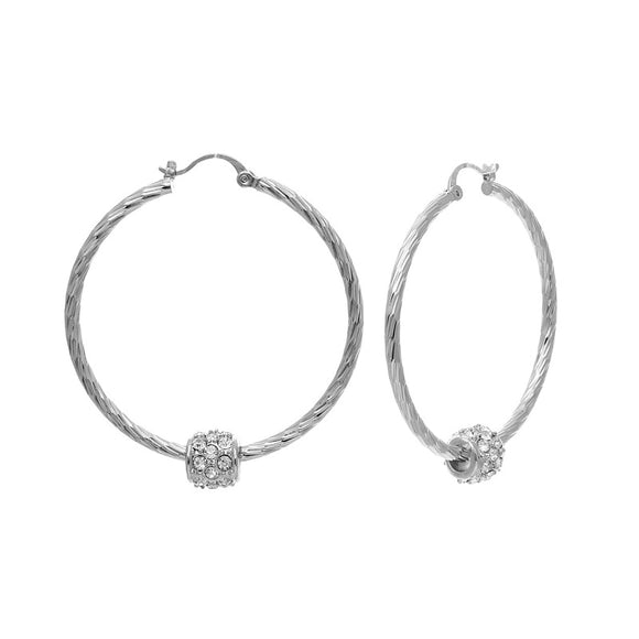 SILVER HOOP EARRINGS CLEAR STONES ( 0042 45 CRS )