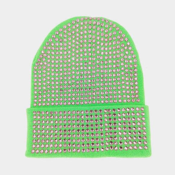 GREEN KNIT CAP PINK STONES ( 0361 GRPK )