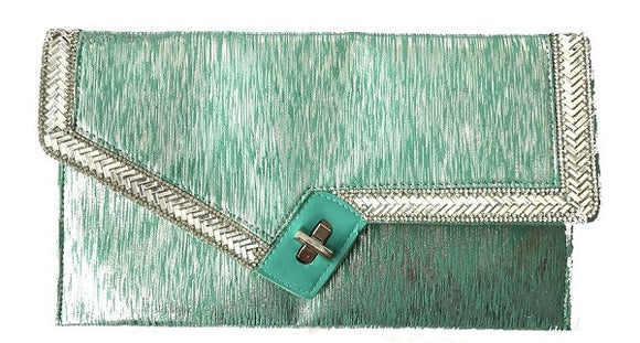 Mint Green and Silver Handbag with Clear and Black Stones