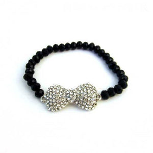 BLACK STRETCH BRACELET BOW CLEAR STONES ( 1196GDBK)