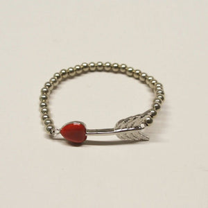 SILVER STRETCH BRACELET RED HEART ARROW ( 1227 RD )