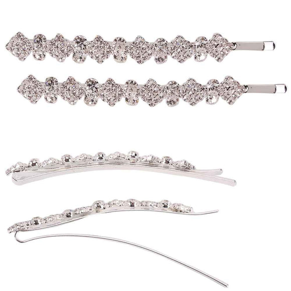 SILVER HAIR PIN CLEAR STONES ( 8715 S )