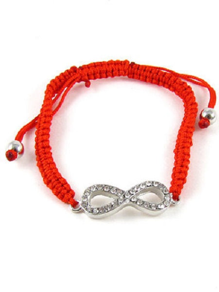 Red Macrame Rhinestone Infinity Bracelet ( 1296 )