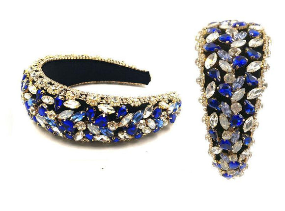 GOLD BLUE TEARDROP MARQUISE CRYSTAL HEADBAND ( 0121 ) - Ohmyjewelry.com