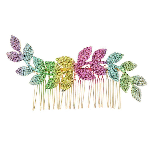 GOLD RAINBOW STONE FLOWER HAIR COMB ( 2547 MU ) - Ohmyjewelry.com
