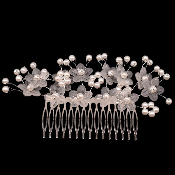 SILVER HAIR COMB WHITE PEARLS ( 11695 RWH )