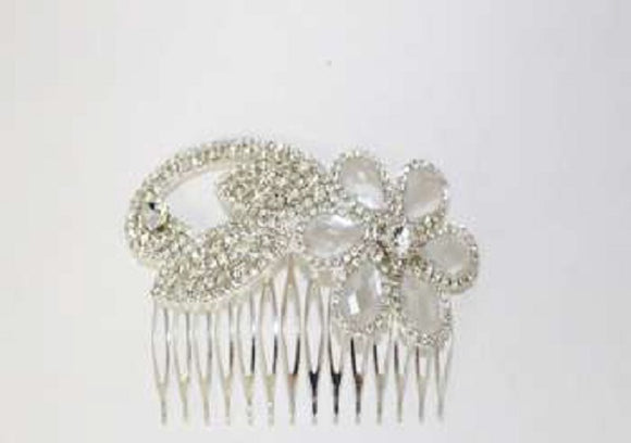 Silver Clear Rhinestone Floral Design Hair Comb ( 2005 )