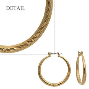 1 1/4" Gold Hollow Hoop Textured Earrings - Ohmyjewelry.com