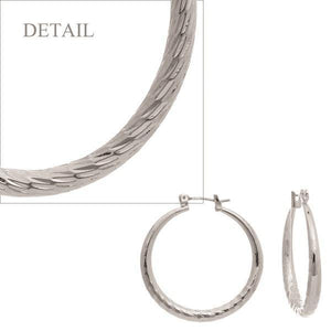 1 1/4" Silver Hollow Hoop Textured Earrings ( 332 ) - Ohmyjewelry.com