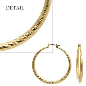 1 1/2" Gold Diamond Cut Hollow Hoop Earrings - Ohmyjewelry.com