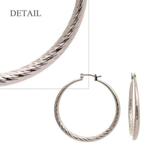 1 1/2" Silver Diamond Cut Hollow Hoop Earrings ( 342 ) - Ohmyjewelry.com