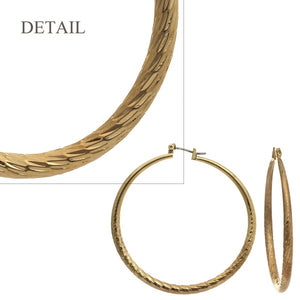 2" Gold Hollow Hoop Diamond Cut Earrings ( 352 G )