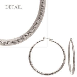 2" Silver Hollow Hoop Diamond Cut Earrings ( 352 S )