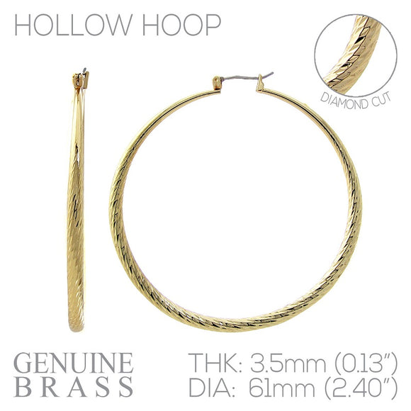 GOLD HOOP EARRINGS HOLLOW HOOP GENUINE BRASS ( 362 G )