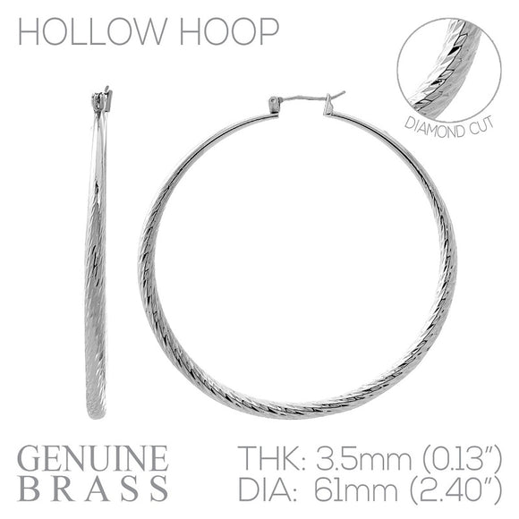 SILVER HOOP EARRINGS HOLLOW HOOP GENUINE BRASS ( 362 S )