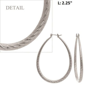 2 1/4" Silver Diamond Cut Oval Hollow Hoop Earrings ( HD 3 LS )