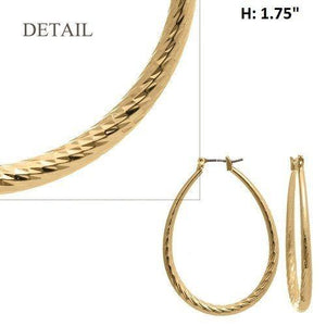 1 3/4" Gold Diamond Cut Oval Hollow Hoop Earrings ( HD3M ) - Ohmyjewelry.com