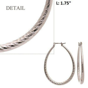 1 3/4" Silver Diamond Cut Oval Hollow Hoop Earrings ( HD3M ) - Ohmyjewelry.com