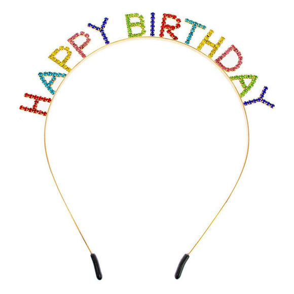 HAPPY BIRTHDAY HEAD BAND MULTI COLOR STONES ( 2504 GMU ) - Ohmyjewelry.com