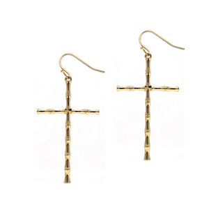 GOLD BAMBOO CROSS EARRINGS ( 3089 GD )