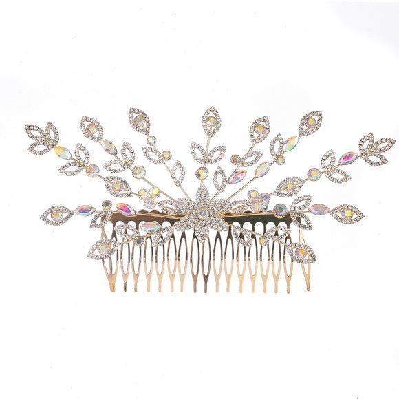 LARGE GOLD HAIR COMB CLEAR AB STONES