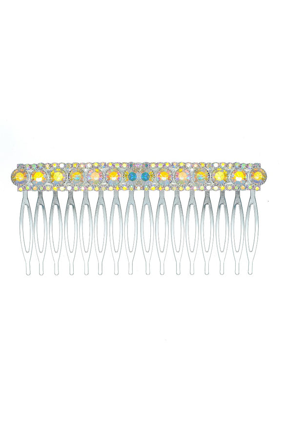 SILVER HAIR COMB CLEAR AB STONES