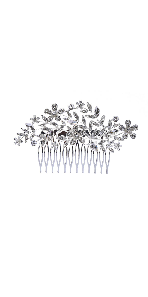 SILVER HAIR COMB CLEAR STONES ( 40929 CLSV )