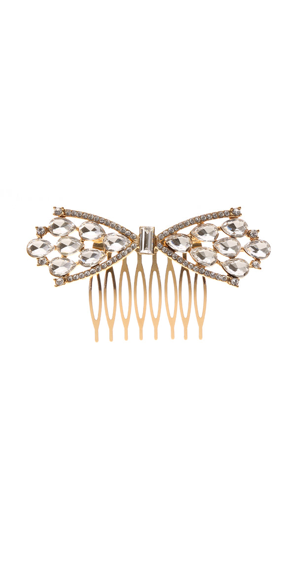 GOLD CLEAR BOW HAIR COMB ( 41111 CLGD )