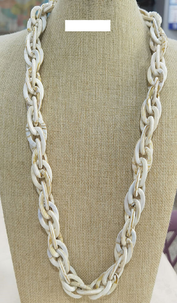 SILVER WHITE LINK NECKLACE ( 7563 RHIV )