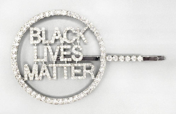 SILVER BLACK LIVES MATTER HAIR PIN CLEAR STONES ( 6087 ) - Ohmyjewelry.com
