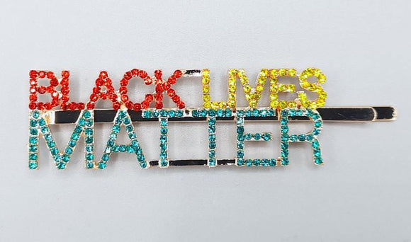 GOLD HAIR PIN BLACK LIVES MATTER RED YELLOW GREEN STONES ( 6091 ) - Ohmyjewelry.com