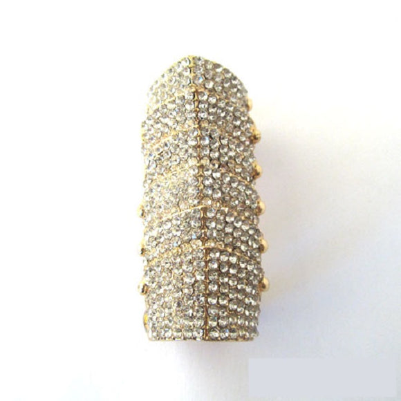 Gold Gothic Armor Bendable Stretch Ring with Clear Rhinestones ( 1073 )