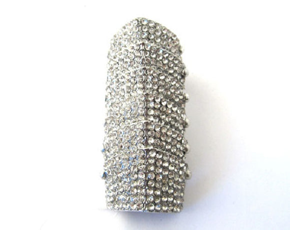 Silver Gothic Armor Bendable Stretch Ring with Clear Rhinestones ( 1073 )
