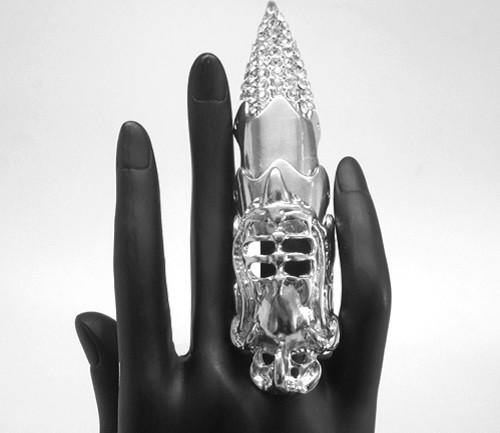 Silver Rhinestone Claw Knuckle Stretch Ring ( 1131 SCL ) - Ohmyjewelry.com